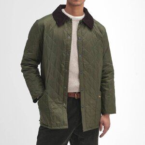 Men's Barbour Heritage Liddesdale Quilted Jacket Olive Snap Front - Large